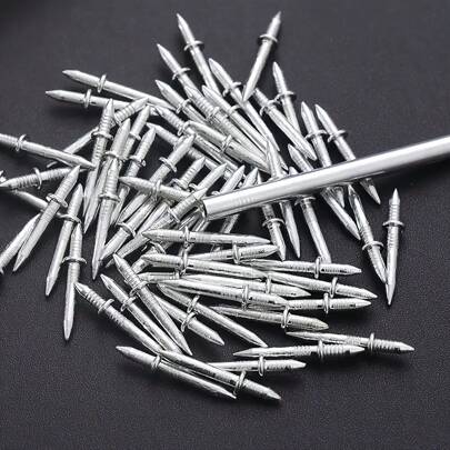 100pcs/200pcs/300pcs/400pcs/500pcs Double-Headed Seamless Floor Nails, Metal Floor Line Invisible Nail Anti-Rust Nail Floor Line Screw Set, Double-Headed Invisible Kickline Nail, Suitable For Baseboards, Walls And Furniture - Galvanized Iron, Smooth Shaft, Easy To Install, No Need For Trace Removal Tools, Furniture Assembly | Seamless Surface Treatment | Durable Construction