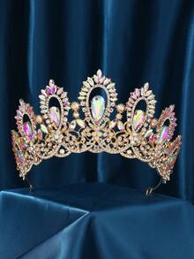 奢华水晶巴洛克女王头饰皇冠，手工制作婚礼公主头箍，镶嵌闪亮水钻，适合万圣节、生日、舞会（金色） - 彩色 - 查看 13