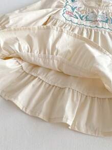 1 bucată rochie casual cu mânecă lungă brodata prințesă cu volane, confortabilă și la modă pentru primăvară/vară - Caisă - Vizualizare 9