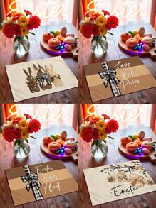 1 件/4 件/6 件复活节装饰餐垫，兔子和黑/白格子亚麻布餐垫，耐脏，适用于家庭、餐厅、餐馆、桌面装饰、家居用品