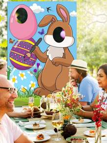 Decoraciones de Pascua - Pancarta grande de tela de 5,90ft * 2,95ft con conejo de Pascua, foto de fondo con cara de conejo y huevo, ideal como accesorios de foto para la fiesta de Pascua. Suministros divertidos para juegos de Pascua para niños y adultos