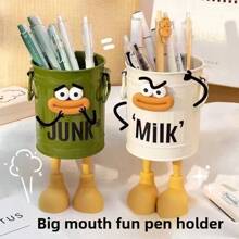 5个彩色大嘴巴铅笔筒，长腿大嘴怪兽铅笔杯带字母贴纸，桌面收纳桶造型，可爱趣味香肠嘴化妆刷收纳盒，DIY桌面文具收纳包 - 彩色 - 查看 12