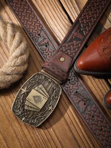 1pc Boho Western Cowboy Style Poker Embossed Metal Buckle Vintage Dark Brown PU Leather Belt Summer, School Casual, Business, Boyfriend Husband Father Dad Men Gift, Daily Wear, Fashion, Teen, Outdoor, Vacation, Athletic, Travel, Street, Boho, Vintage Fall, Autumn, Halloween Autumn-Winter Accessories,Suitable For Teens, Youth,Men,Casual, Outdoor, Athletic, Vacation, Graduation Gifts, Birthday, Daily Wear - As Shown - View 10
