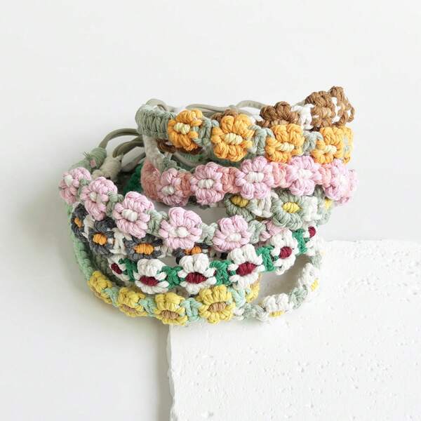 1 Stück Makramee Stirnband, handgefertigter gewebter Gänseblümchen Haarschmuck, Boho Stil Sport & Lässig Stirnband, Mehrfarbige Optionen