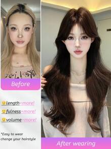 SHUDUO 1 Piece Synthetic Heat-Resistant Wavy Hair Wig, Black-Brown, 28-Inch Long, Center Split Bangs, Made With Fibers For Daily Use, Natural And Realistic Wig (Accessories Not Included)