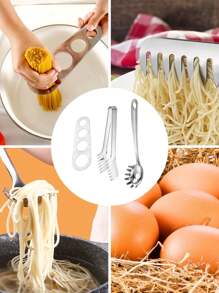 3/1pc Stainless Steel Pasta Tools - Pasta Scooper, Powder Scoop, Comb-Type Pasta Colander, Spaghetti Ruler - Multicolor - View 3