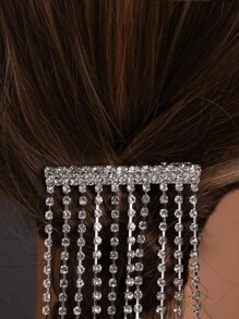 1 件超长水钻流苏发夹，女神时尚发饰，适合婚礼、派对、日常佩戴、拍照 - 銀色 - 查看 2