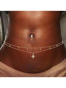 Catena per vita in bikini sexy da spiaggia con zirconia, pendente semplice con piccole perline rotonde, catena per il corpo