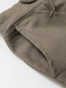 Linen Pants For Women Summer Casual High Waisted Drawstring White Beach Pant - Màu Khaki - Xem 6