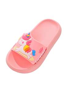 儿童彩虹独角兽图案厚底休闲可爱拖鞋，女童多功能舒适防滑凉鞋，适合室内外时尚穿着 - 粉色 - 查看 4