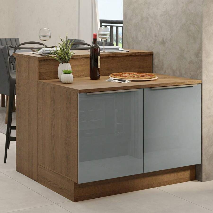 Isla De Cocina Con Encimera Y Encimera 120 Cm Lux Madesa Color Marrón/Gris - Marróm y Gris - Ver 1