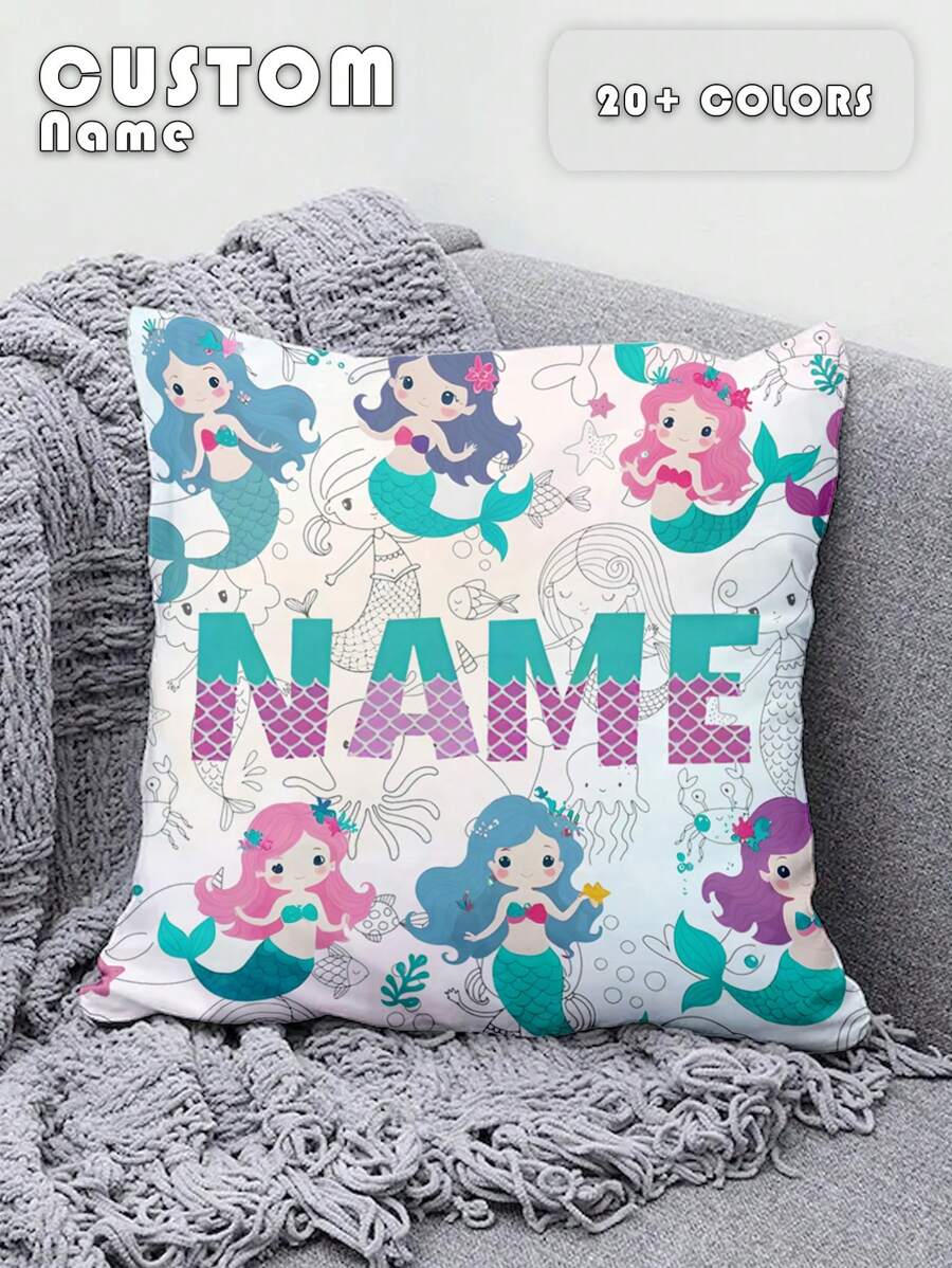1 pieza Funda de almohada personalizable con impresión de nombre a doble cara, adecuada para regalos de cumpleaños, funda de almohada con patrón DIY, regalo para familia, amigos y para ti mismo - Blanco Crema - Ver 1