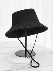 Frayed Brim Bucket Hat Suitable For Outdoor Mountaineering Sun Hat In Summer - Black - View 1