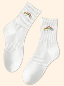 1 Pair Of Women's Crew Socks,Long Socks,White Socks,Black Socks,Women Socks,Cute Socks,Girls Socks,Short Socks, That Absorb Moisture And Sweat, Are Soft,Breathable, Moisture Wicking, Sweet, And Cute. They Can Be Worn For Home, Office, Leisure, And All Seasons. Colors Are Random