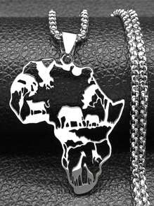 Stainless Steel Hollow African Map House Pendant Necklace, Unisex, Available In Gold/Silver Color - Necklace - View 8