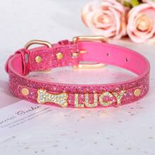Individuell gestaltetes glitzerndes Strass-Buchstaben Design Haustierhalsband, verstellbares Leder-Identifikations-Hundehalsband für kleine bis mittlere Hunde, Anti-Verlust