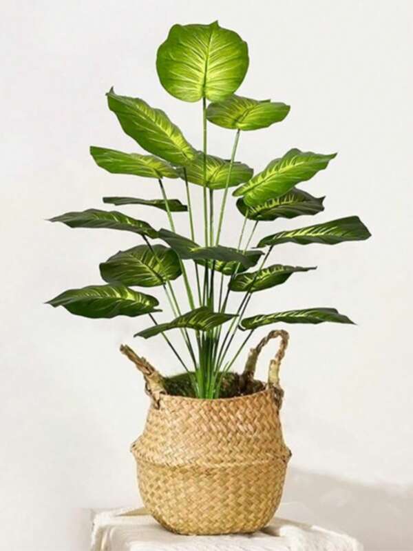 65cm 18 Branches Potted Artificial Plants Indoor Outdoor Fake Plants, Artificial Potted Trees Tropical Palm Floor Plants For Home Office Living Room Bedroom Decoration Housewarming Gift (White, Green) Does Not Include Pots