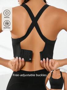 Seamless High-Elasticity And High-Support Sports Bra,Women Underwear Detachable Chest Pad With Cross-Strap Design,Women's Fitness Solid Color Simple Yoga Bra,Women Soft And Comfortable Sports Tops ,Multi-Color Options (Black/Brown/Blue/Hot Pink/Gray/Red)