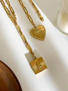 1pc New Minimalist Chic Stainless Steel Heart And Snake Pendant Necklace For Women