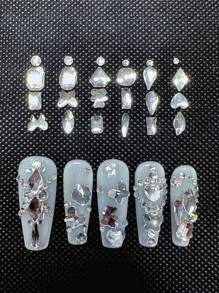 24 Designs DIY Nail Art K9 Glass Flat-Back White Rhinestones Set - High-Shine Crystals With Multi-Function Dotting Pen, Nails Salon,Nail Supplies,Halloween,Christmas,Festival Gift - Clear - View 3