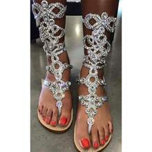 Women's Rhinestone Gladiator Sandals With Shiny Gem Details, Flat Summer Sandals For Beach, Weddings, And Casual Outfits - Perfect For Bridal, Bohemian, And Dressy Occasions - 1128-8銀色 - 查看 3