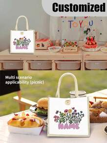 [Custom Made] Polyester Flower Design Tote Bag For Women - Waterproof, Large Capacity,Personalized Name, Unscented, Portable Makeup Pouch,Tote Bag, Travel Essential, Gift For Flower Lovers - Exclusive Gift - White - View 3