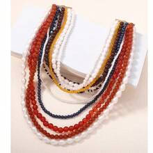 1 pieza de Collar multicapa con cuentas y perlas, Gargantilla elegante inspirada en el vintaje para fiestas