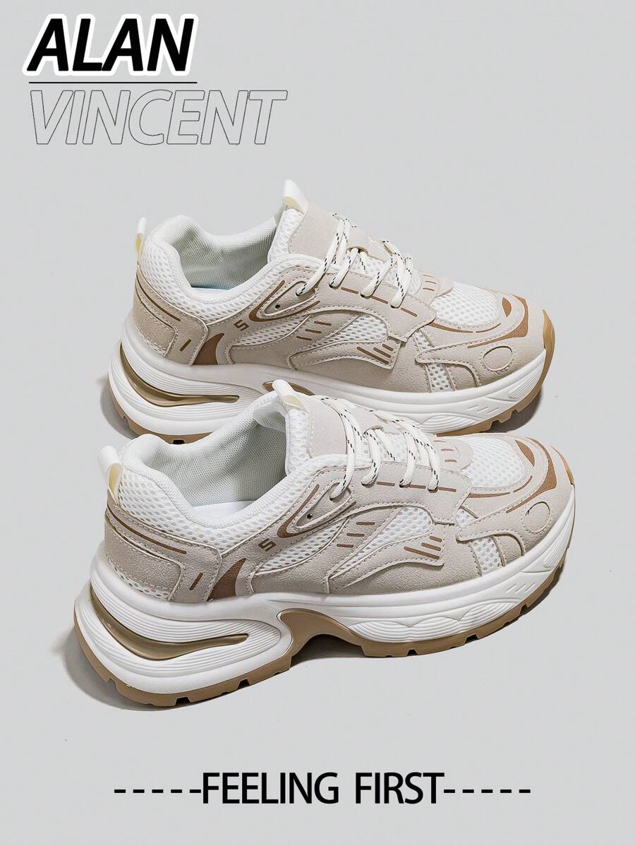 Alan Vincent[免退貨][Urban Sports Shoes 系列]新款卡其色女款運動鞋，厚底增高設計，舒適時尚，適合跑步、休閒運動及各種場合，透氣網布女鞋