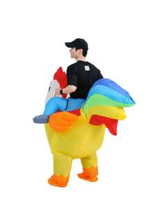 Niedliches, lustiges Kostüm mit bunt bedrucktem Hahn-Reitdesign, aufblasbares Halbkörperkostüm mit Cartoon-Puppen-Outfit, Halloween, Weihnachten LARP Party Zubehör, Fotografie-Requisiten, Bühnenperformance-Accessoires, perfektes Geschenk