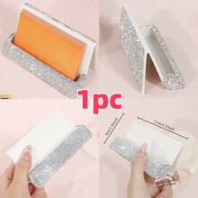 1pc, Rhinestone-Studded Collection, White Rhinestone Credit Card Case, Card And Business Card Holder, Bank Card Storage And Document Box, Clay Rhinestones, High-End Multi-Faceted Glass Rhinestones, Plastic Glittering Rhinestone Office Desk Memo Clip, Portable Elegant Office Card Case, Luxury Gift Accessory With Multi-Faceted Glass Gemstones.