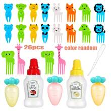 20/30/32/40 件卡通动物和水果食物签，颜色随机，塑料叉适用于家庭、餐厅、野餐、派对、午餐盒配件