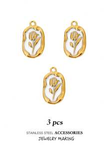 1 件 3 件复古不锈钢饰品金色椭圆形花朵珐琅图案吊坠 DIY 项链手链耳环玫瑰花女士派对珠宝配件批发 - Flower - 查看 19