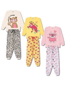 8 Pieces Of Assorted Long Sleeve Children's Pajamas For Girls - 4 T-Shirts + 4 Pants - 彩色 - 查看 5