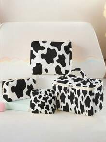 1pc/4pcs Cow Print Pattern Large Capacity Makeup Bag Set, Portable Cosmetic Storage Box, Travel Toiletry Bag, Suitable For Beach, Swimming Pool, Swimwear And Travel Storage - Multicolor - View 12