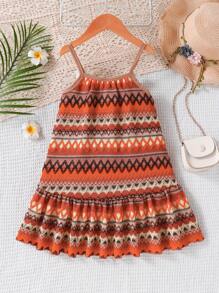 Young Girl 3D Floral Decor Strap Lining Dress