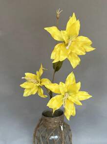 1/3 件 33.5 英寸人造百合假百合人造花婚礼派对装饰花束家居酒店办公室花园工艺艺术装饰 - 黃色 - 查看 5