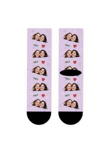 1 Pair Women's Personalized Portrait Design Socks, 3D Printed 360 Degree Heat Transfer Midcalf Socks With Interesting Custom Face Patterns, Multi-Color, Suitable For Valentine's Day, Easter, Women's Day, Carnival, And Special Occasions As Fun And Unique Creative Gifts - Multicolor - View 6