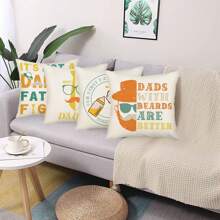 4 件父亲节快乐枕套全胡子爸爸拥抱枕套有史以来最好的爸爸靠垫套沙发枕套送给爸爸爷爷的生日家居装饰单面无枕芯 - 黃橙色 - 查看 4