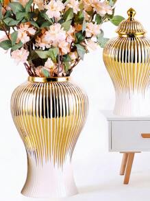 1 pieza Jarrón cerámico moderno blanco y dorado, jarrones decorativos altos y pequeños para sala de estar, centro de mesa, decoración del hogar, regalo, elegantes jarrones de piso y de mesa para boda, Navidad, Acción de Gracias, decoración de habitación del Día de San Valentín