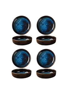 4pcs Night Sky Ceramic Dish Set, Blue Kiln Transformation, Unique Color, 3.5 Inches, Dipping Dish, Snack Dish, Seasoning Dish, Side Dish, Suitable For Home, Restaurant, Restaurant, Banquet Hall, Multi Functional Use, Suitable For Oven, Microwave, Disinfection Cabinet, Dishwasher Safety, Stackable Storage, Save Cross Border