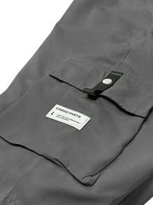 [Spring/Summer] Men's Cargo Capri Pants, Summer Drawstring Waist Big Pockets Letter Patch Casual Sports Trousers - 灰色 - 查看 5