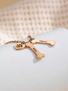 1 Pc Charm Engraved Heart Dog Claw Name Necklace,Personalized Dog Bone And Claw Memorial Necklace Jewelry,Engraved Pet Family Name Pendant,Minimalist Stainless Steel Necklace Gift For Pet Lovers,Friendship Gift,Valentine's Day Gift,Birthday Gift,Party Gift - Rose Gold - View 4