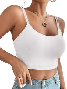 Women Casual Solid Color Camisole Tank Top - White - View 3