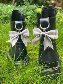 2pcs Satin Bow Shoe Charms Set With Zinc Alloy Twist Detail For Boot Decoration - Elegant Ribbon Accessories For Footwear