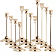 12 件优雅浪漫的欧式晚餐蜡烛、婚礼装饰、6 件餐桌中心装饰烛台、锥形金属烛台、房间和家居装饰