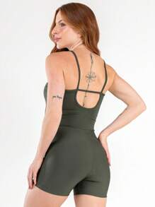 Fitness Jumpsuit Bare Back Strap Slim Blackout Zero Transparency Gym Crossfit Jumpsuit - Army Green - View 3