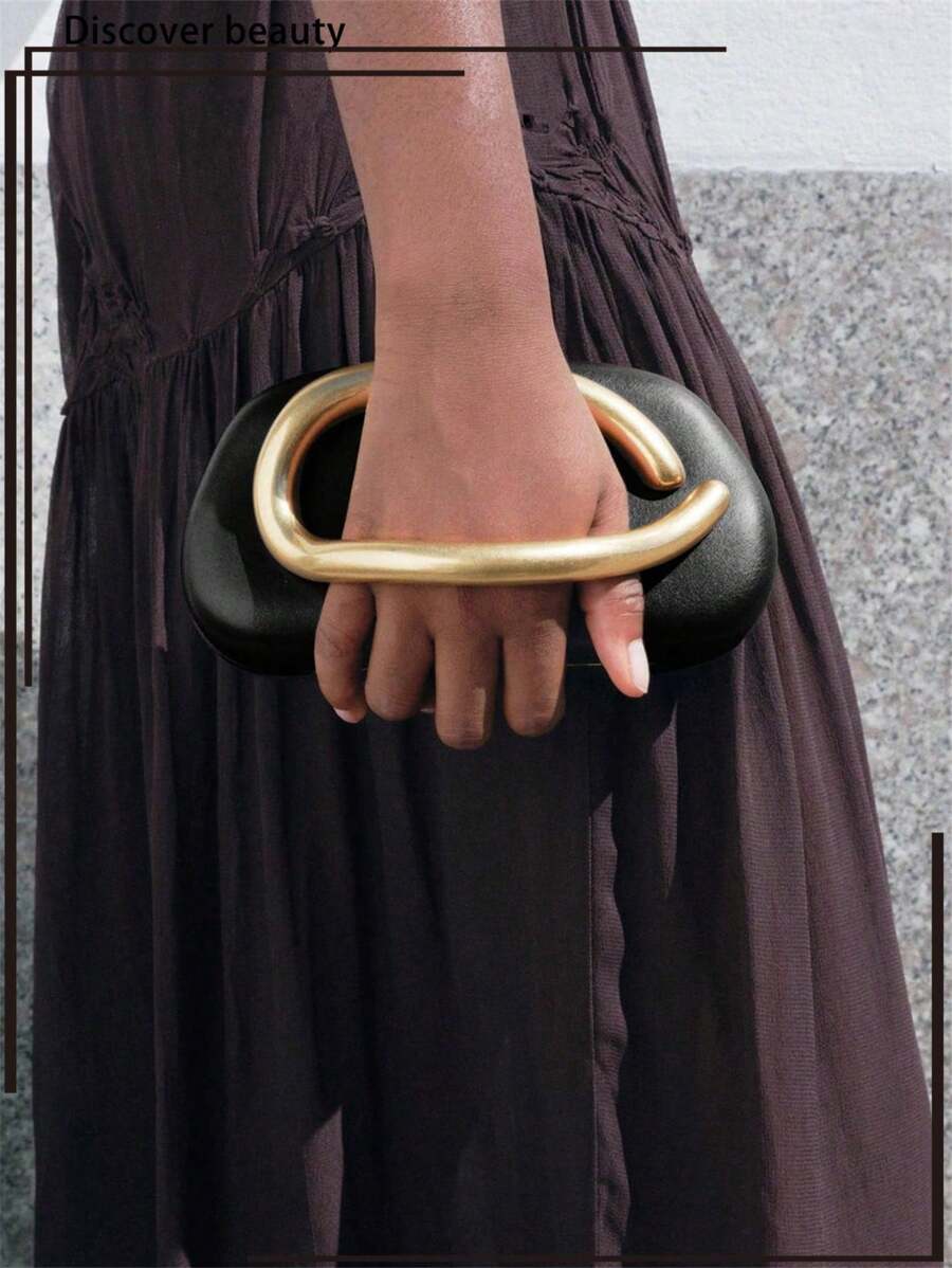 1 Stück neue schwarze PU Leder einzigartige Abendtasche, formelle Clutch Tasche, retrometallischer Kettengriff Umhängetasche, luxuriöse rote Acryl Box Tasche für Party/Hochzeit/Bankett, passend für Braut