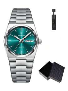 POEDAGAR 1件优雅女士不锈钢日期星期石英表，时尚女士手表，防水夜光，商务女士手表，适合工作场合，女士礼物