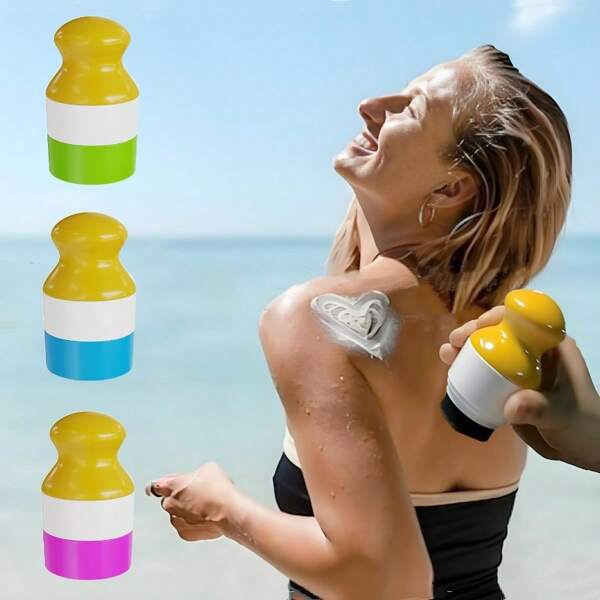 1PC Refillable Sunscreen Roll-On Applicator Portable Travel Dispenser Bottle Sunscreen Lotion Applicator Home Travel Storage Portable Seaside Outdoor Travel Can Be Filled With Balls And Bottled