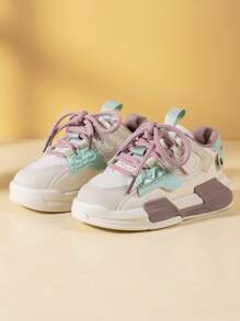 1 Pair Kids Sports Shoes With Large PU Area Anti-Slip Rubber Sole, Large Breathable Toe Cap, Comfortable Wear